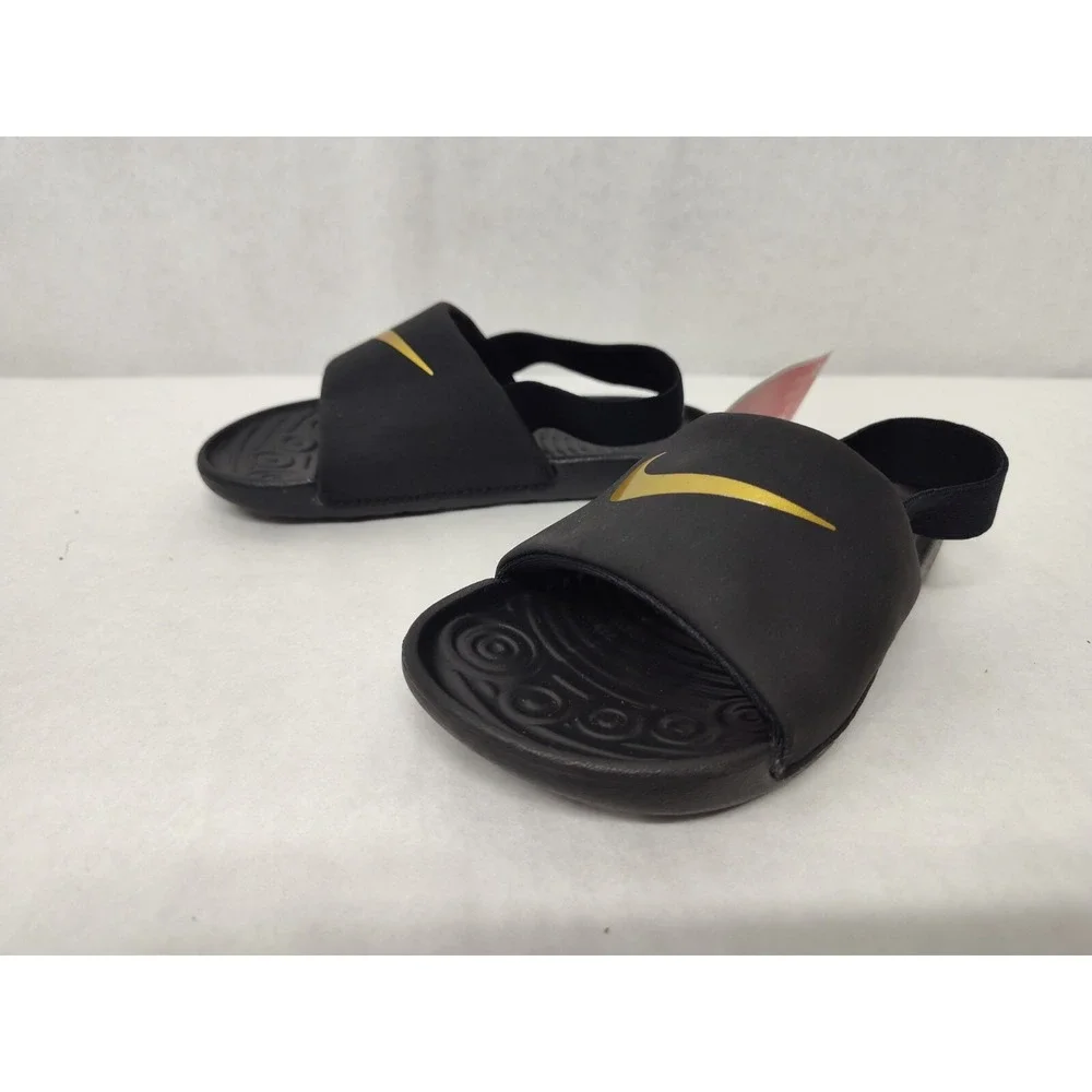 Nike Toddler‎ Kawa Slides Sandals BV1094-003 Black Metallic Gold Sz 10